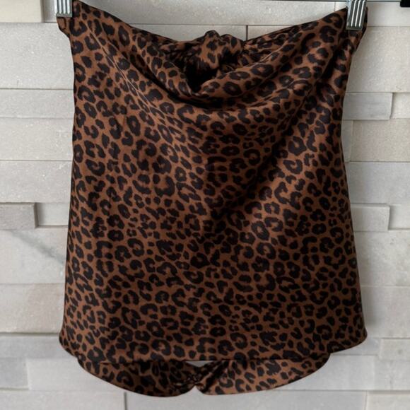 ZARA NWOT Matte Satin Leopard Print Strapless Cowl Tie-Back Backless Top XS - Picture 2 of 4